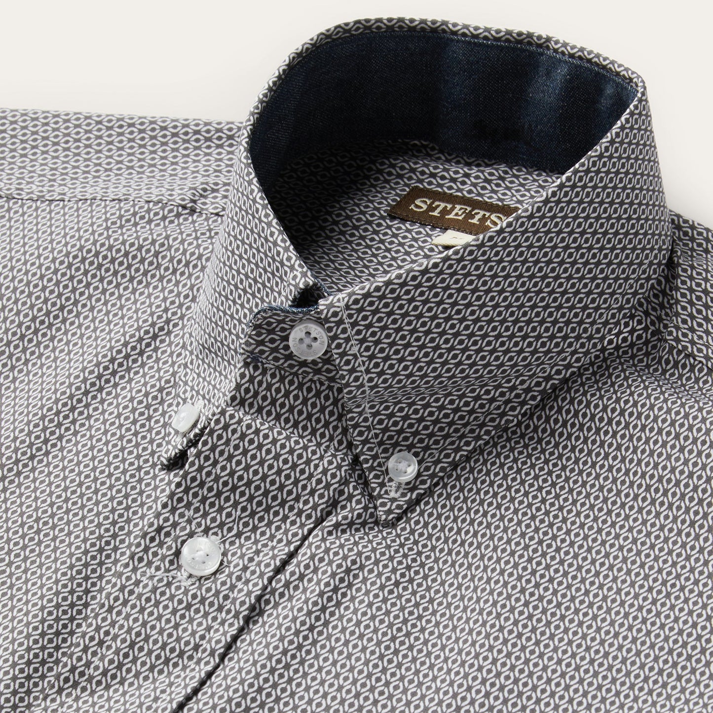 Grey Geo Print Button Front Shirt | Stetson Grey