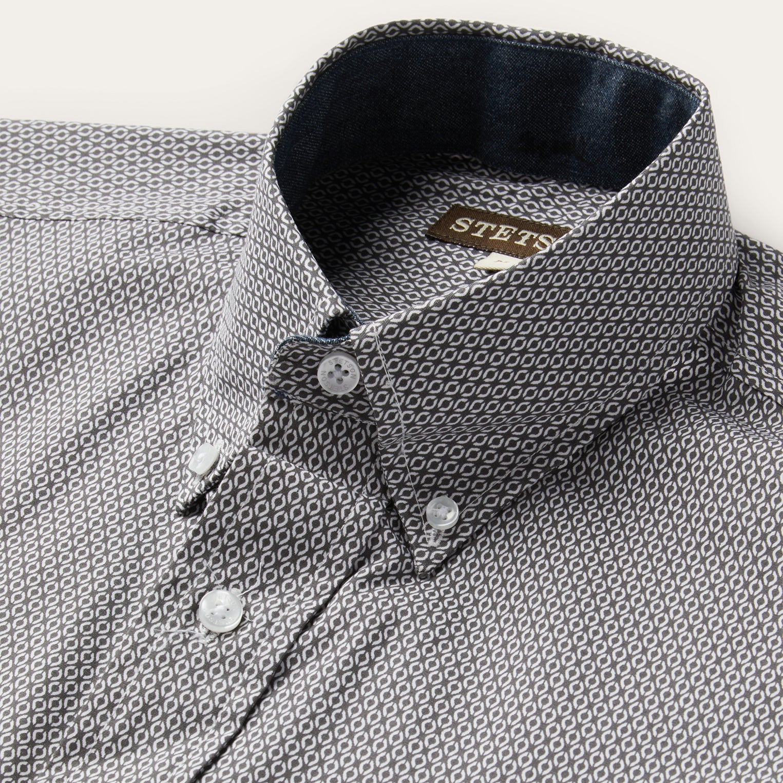 Grey Geo Print Button Front Shirt | Stetson Grey