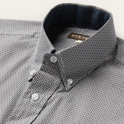 Grey Geo Print Button Front Shirt | Stetson Grey