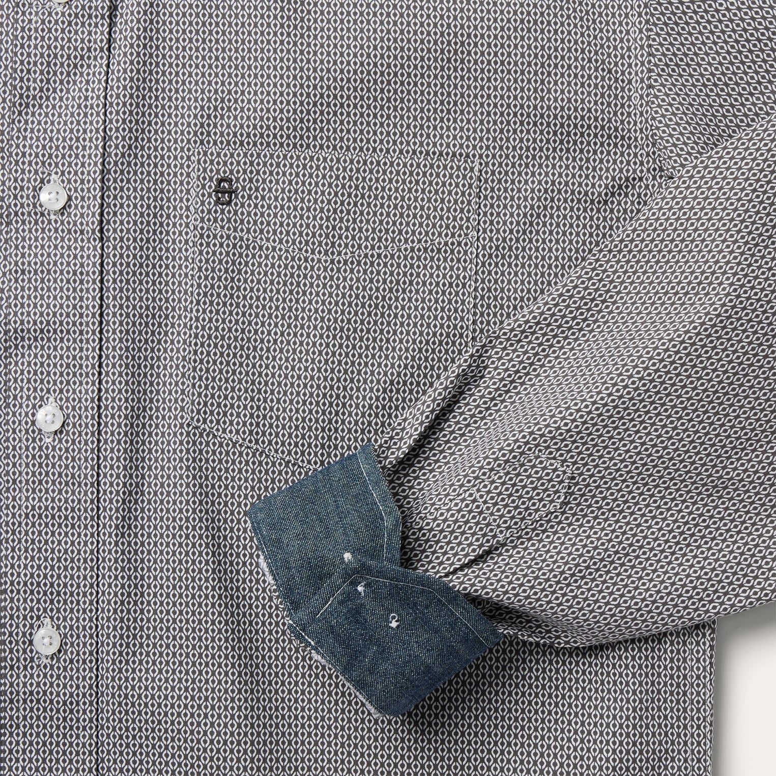 Grey Geo Print Button Front Shirt | Stetson Grey