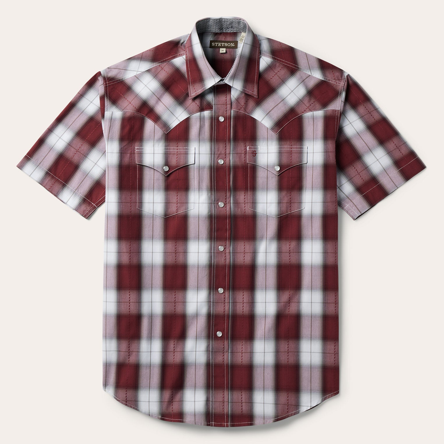 Shadow Plaid Short Sleeve Western Shirt | Stetson Wine