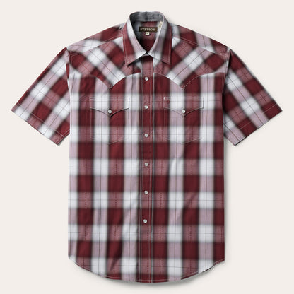 Shadow Plaid Short Sleeve Western Shirt | Stetson Wine