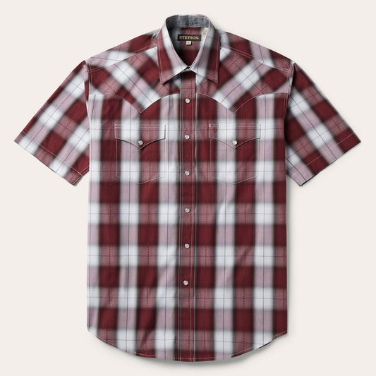 Shadow Plaid Short Sleeve Western Shirt | Stetson Wine