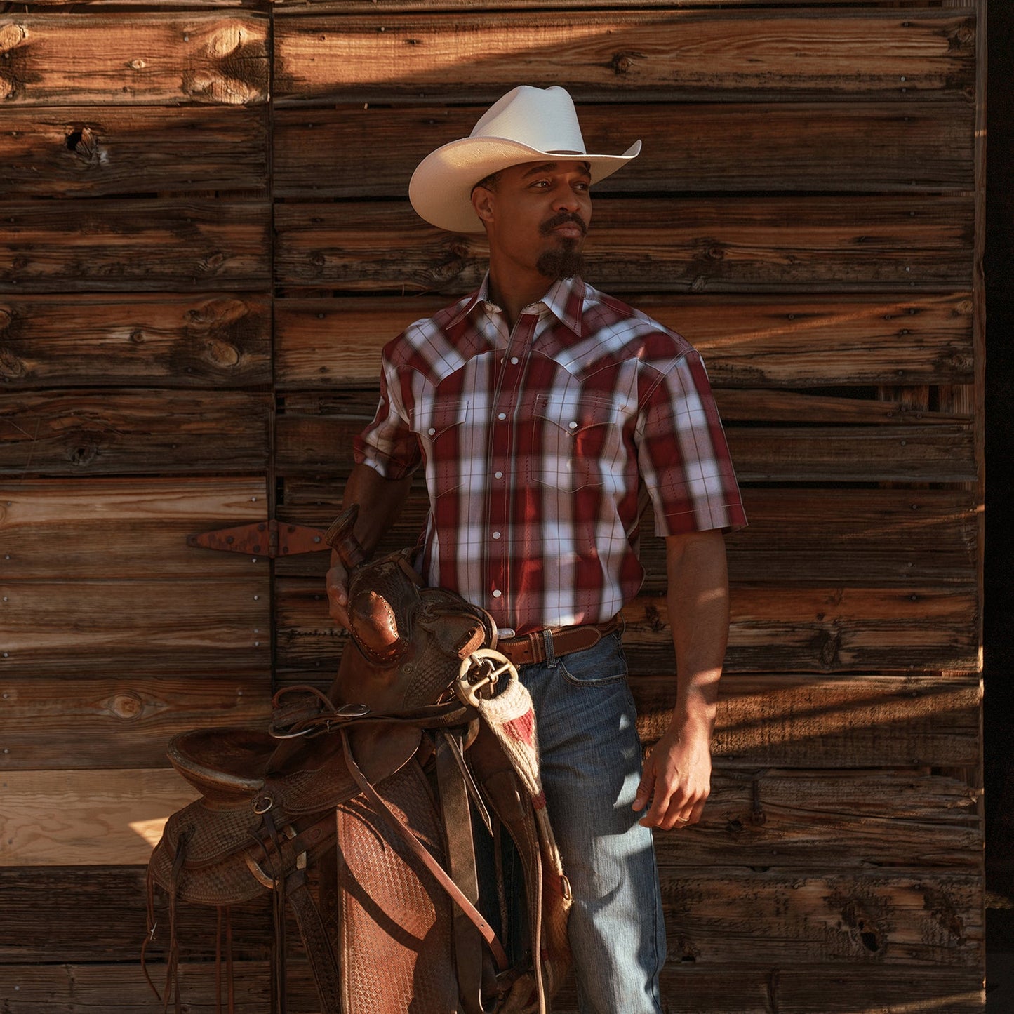 Shadow Plaid Short Sleeve Western Shirt | Stetson Wine