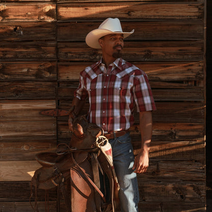 Shadow Plaid Short Sleeve Western Shirt | Stetson Wine