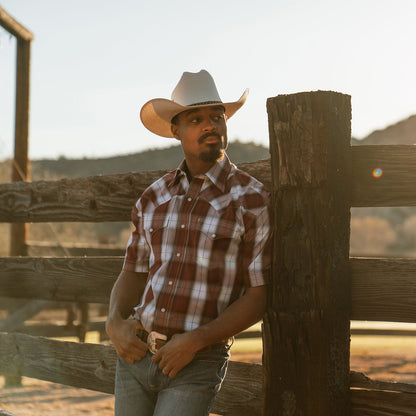 Shadow Plaid Short Sleeve Western Shirt | Stetson Wine