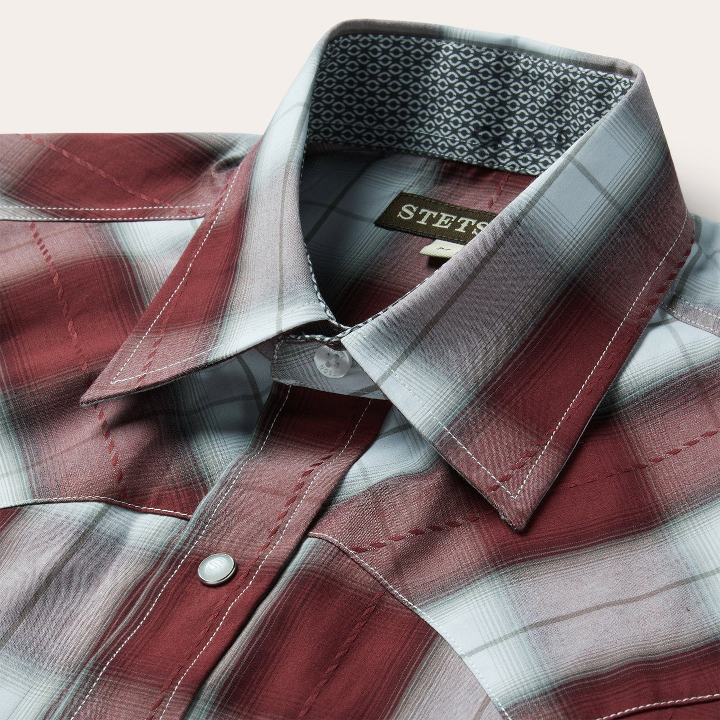 Shadow Plaid Short Sleeve Western Shirt | Stetson Wine