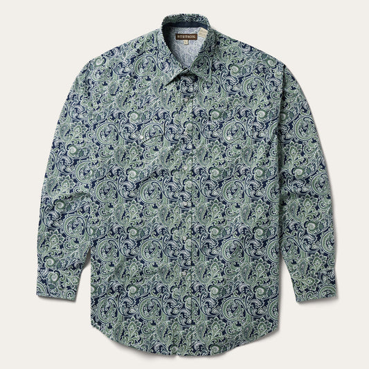 Greenspring Paisley Print Western Shirt | Stetson Blue