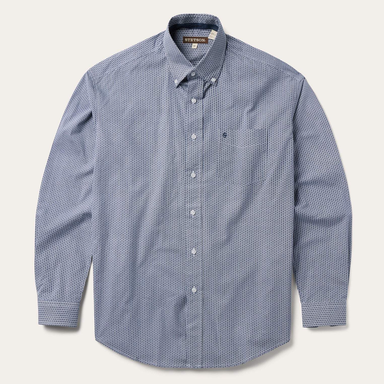 Blue Deco Geo Print Button Front Shirt | Stetson Blue