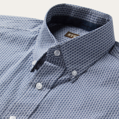 Blue Deco Geo Print Button Front Shirt | Stetson Blue