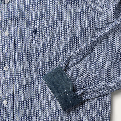 Blue Deco Geo Print Button Front Shirt | Stetson Blue