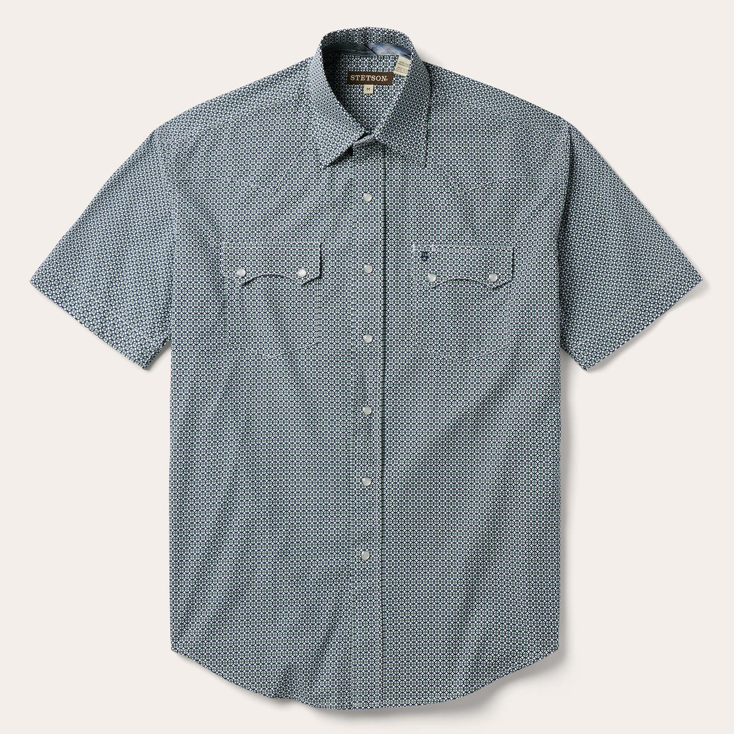 Circle Diamond Print Short Sleeve Western Shirt | Stetson Green