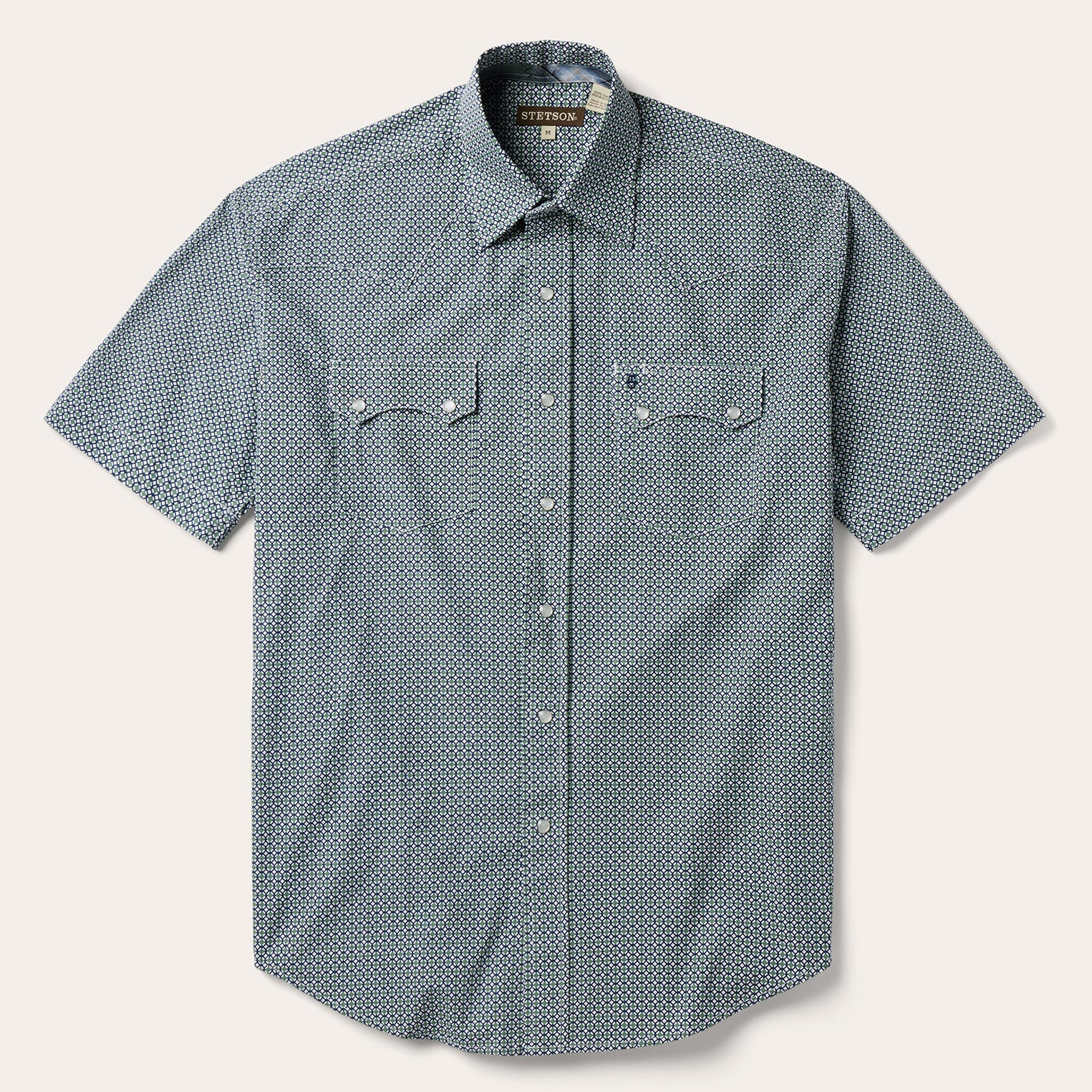 Circle Diamond Print Short Sleeve Western Shirt | Stetson Green