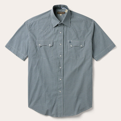 Circle Diamond Print Short Sleeve Western Shirt | Stetson Green