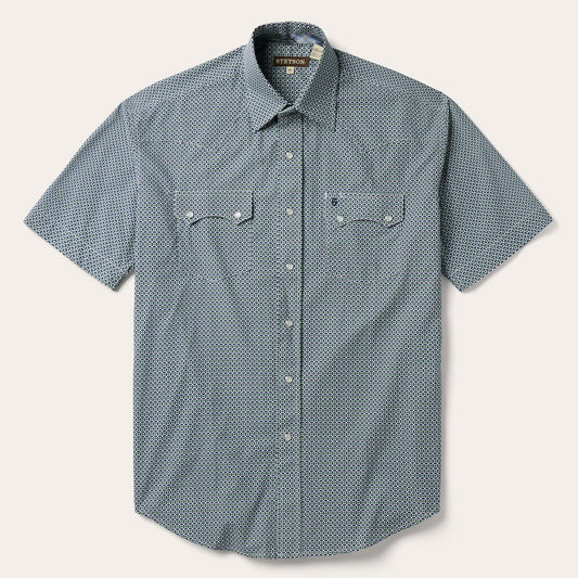 Circle Diamond Print Short Sleeve Western Shirt | Stetson Green