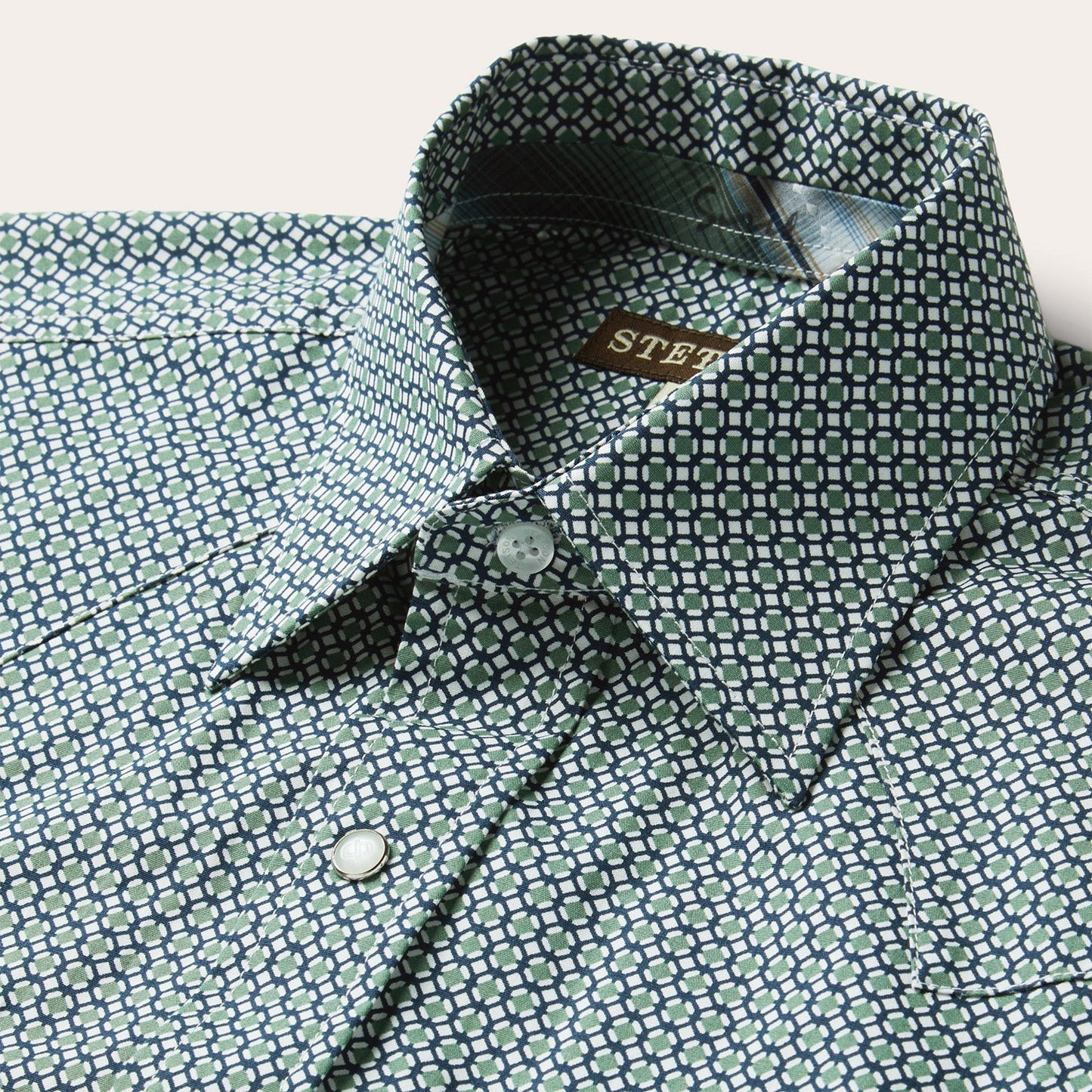 Circle Diamond Print Short Sleeve Western Shirt | Stetson Green