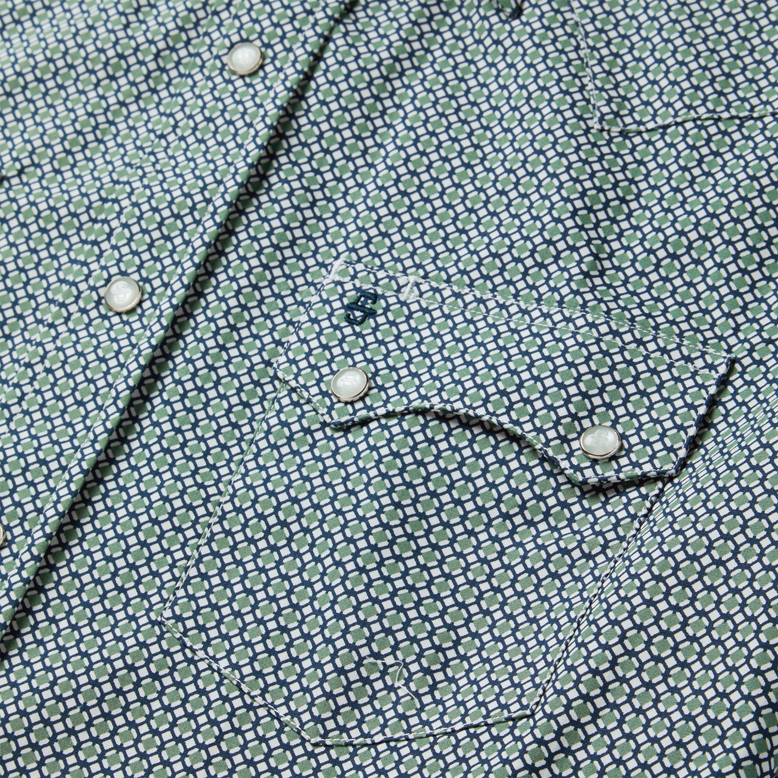 Circle Diamond Print Short Sleeve Western Shirt | Stetson Green