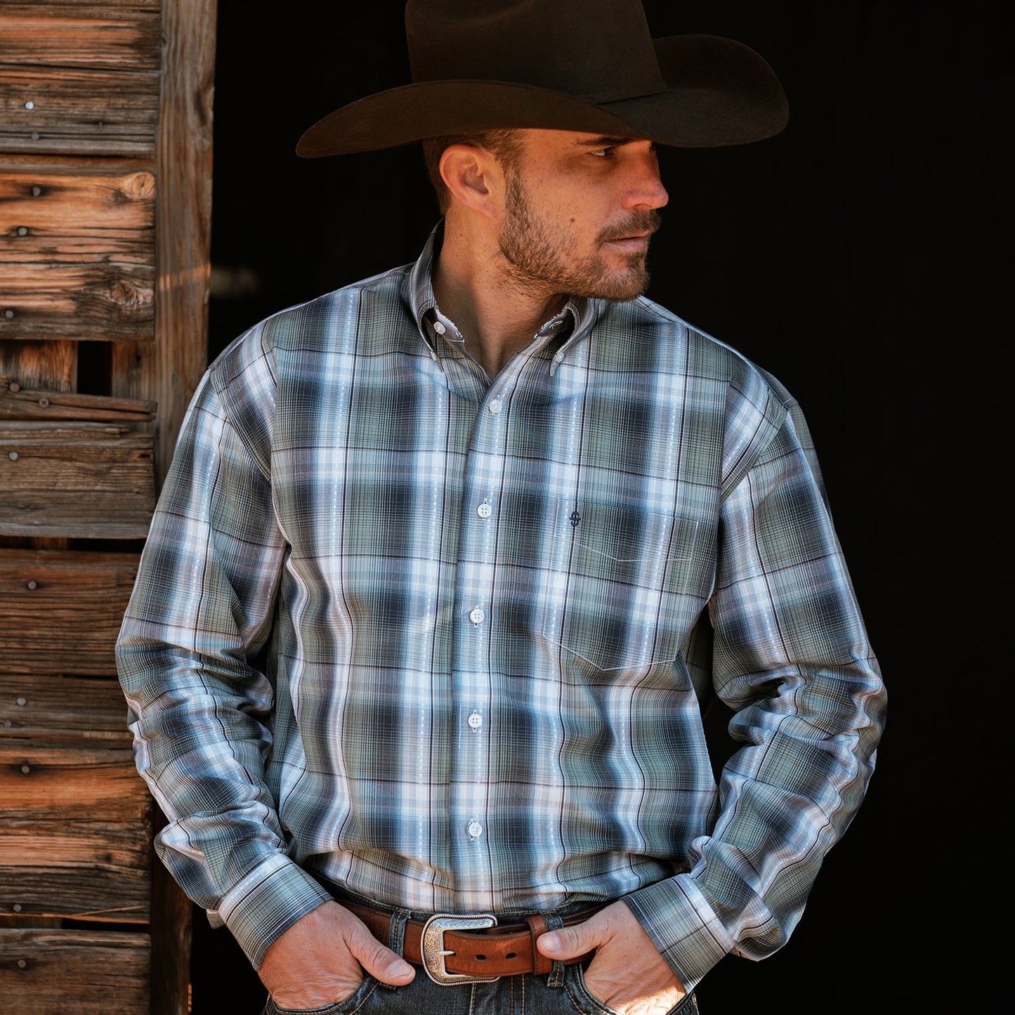 Lucky Diamond Plaid Button Front Shirt | Stetson Green