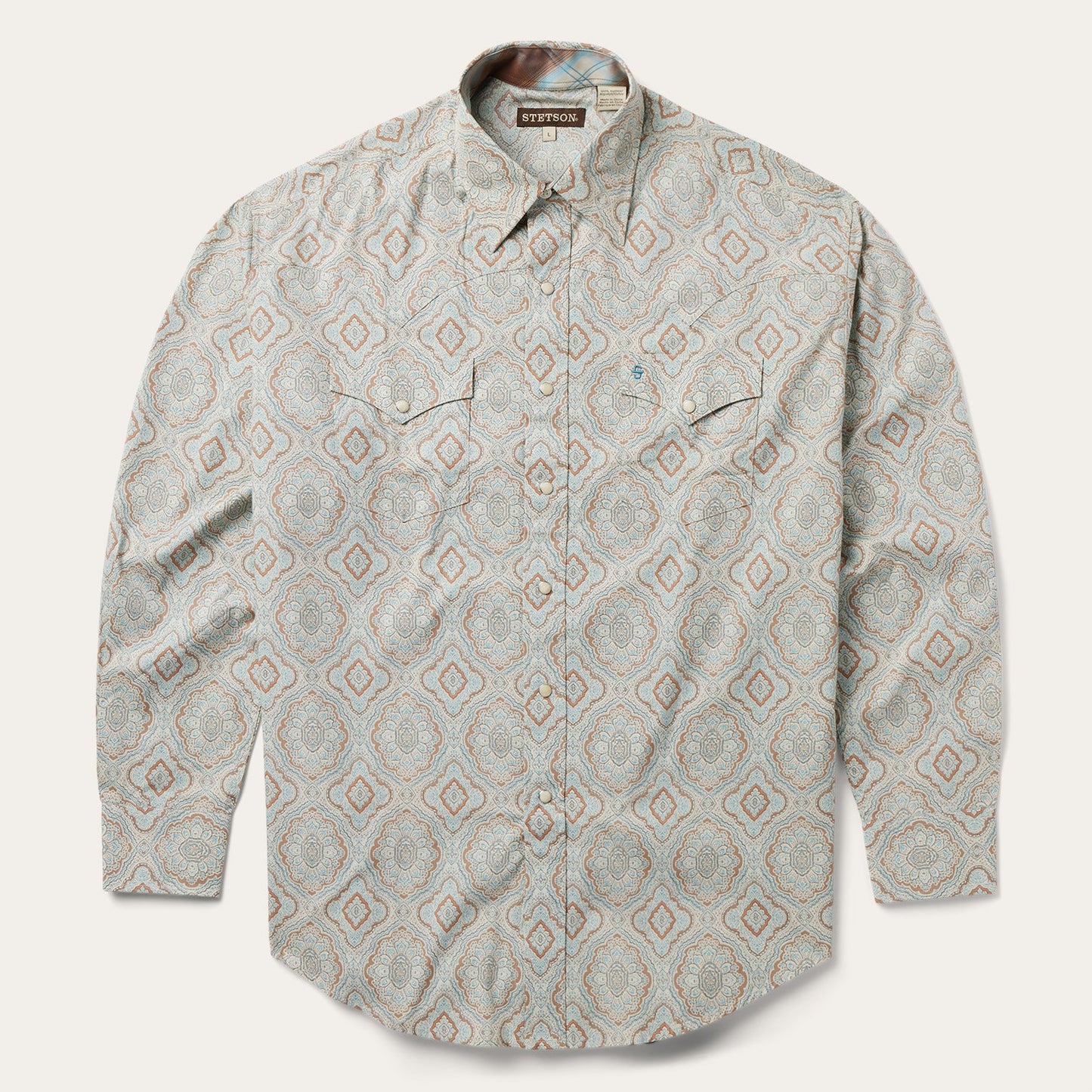 Aqua Paisley Print Western Shirt | Stetson Green