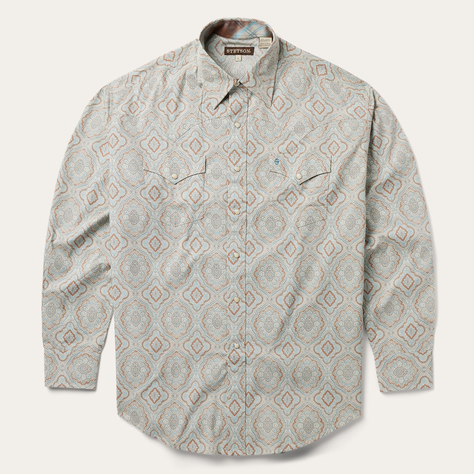 Aqua Paisley Print Western Shirt | Stetson Green