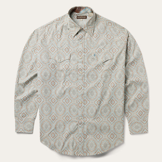 Aqua Paisley Print Western Shirt | Stetson Green