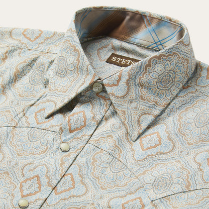 Aqua Paisley Print Western Shirt | Stetson Green