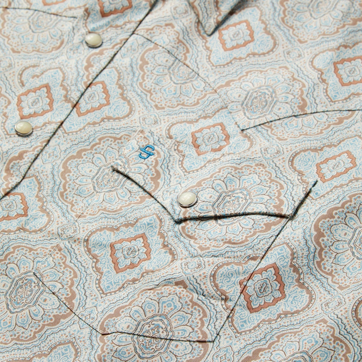 Aqua Paisley Print Western Shirt | Stetson Green