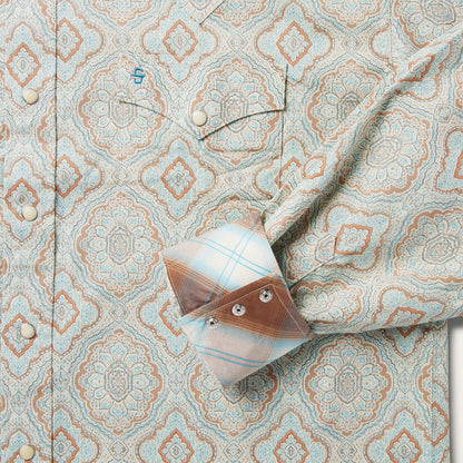 Aqua Paisley Print Western Shirt | Stetson Green