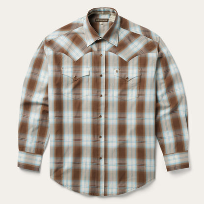 Sand Ombre Plaid Western Shirt | Stetson Brown