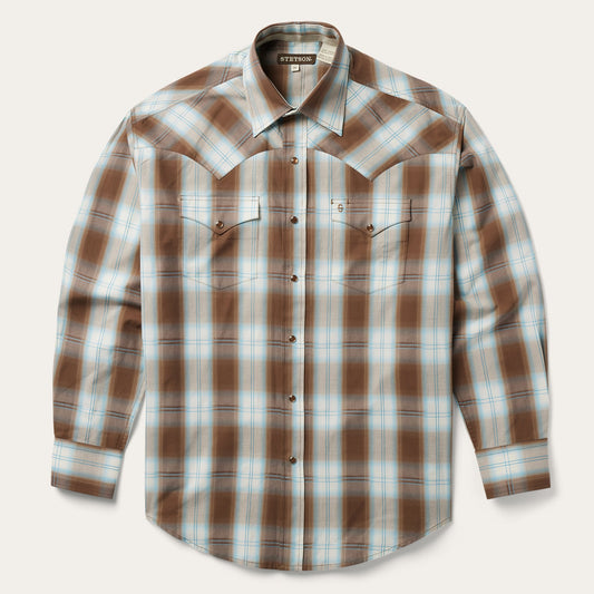 Sand Ombre Plaid Western Shirt | Stetson Brown