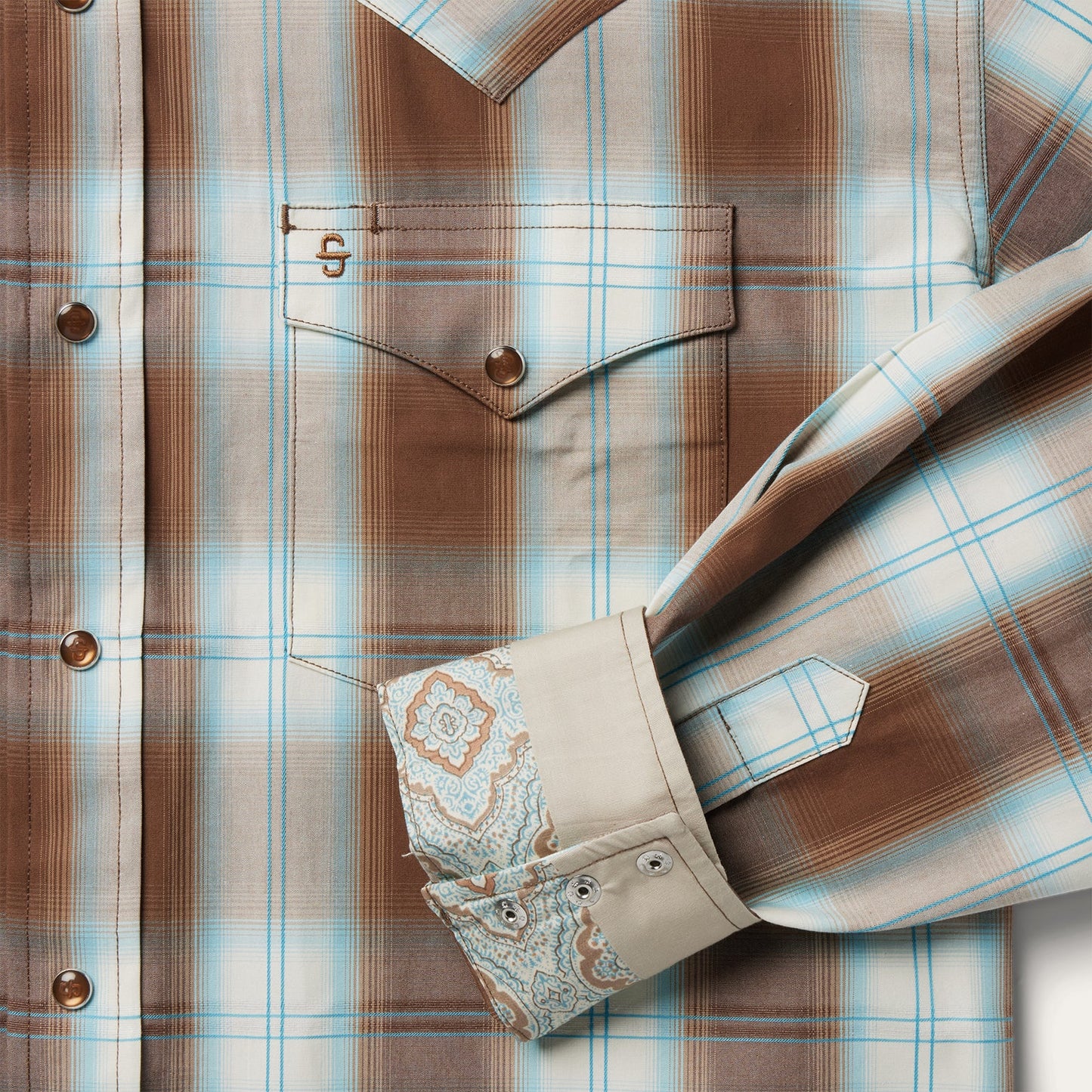 Sand Ombre Plaid Western Shirt | Stetson Brown