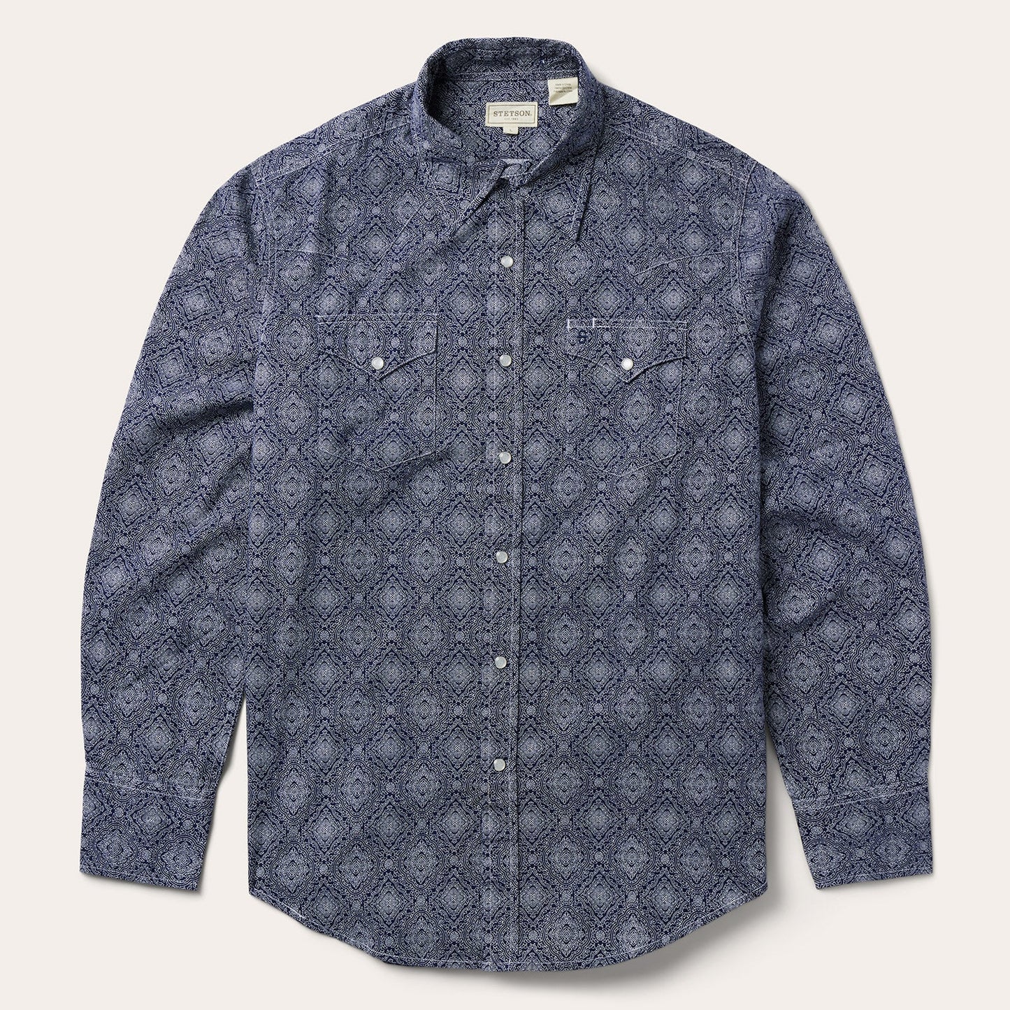 Blue Medallion Print Western Shirt | Stetson Blue