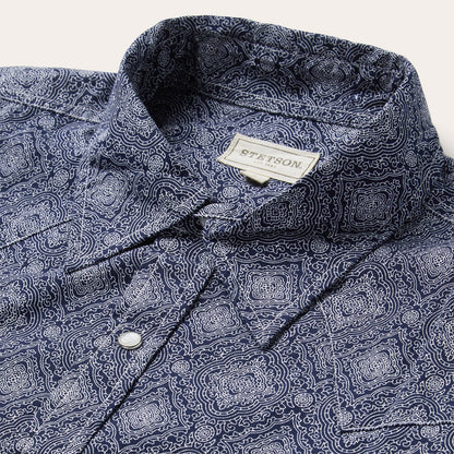 Blue Medallion Print Western Shirt | Stetson Blue