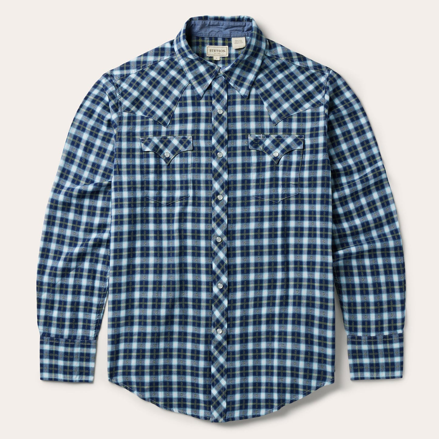 Plaid Twill Dobby Western Shirt | Stetson Blue