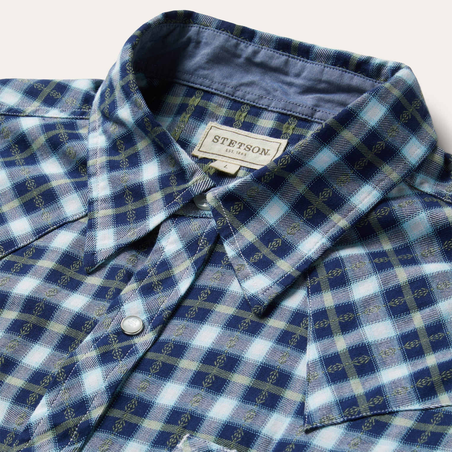 Plaid Twill Dobby Western Shirt | Stetson Blue