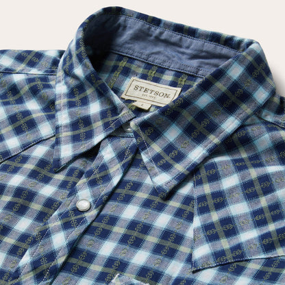 Plaid Twill Dobby Western Shirt | Stetson Blue