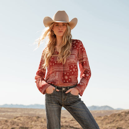 Red Bandana Patchwork Blouse | Stetson Red
