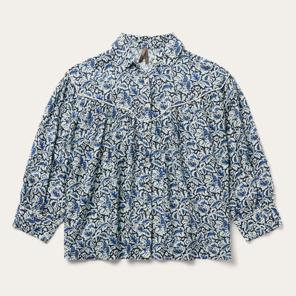 Indigo Tapestry Print Blouse | Stetson Blue
