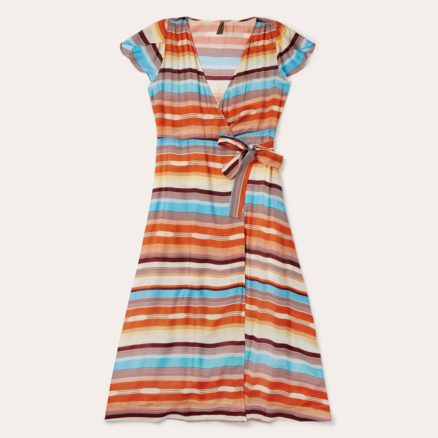 Sunset Serape Print Rayon Herringbone Wrap Front Dress | Stetson Multi