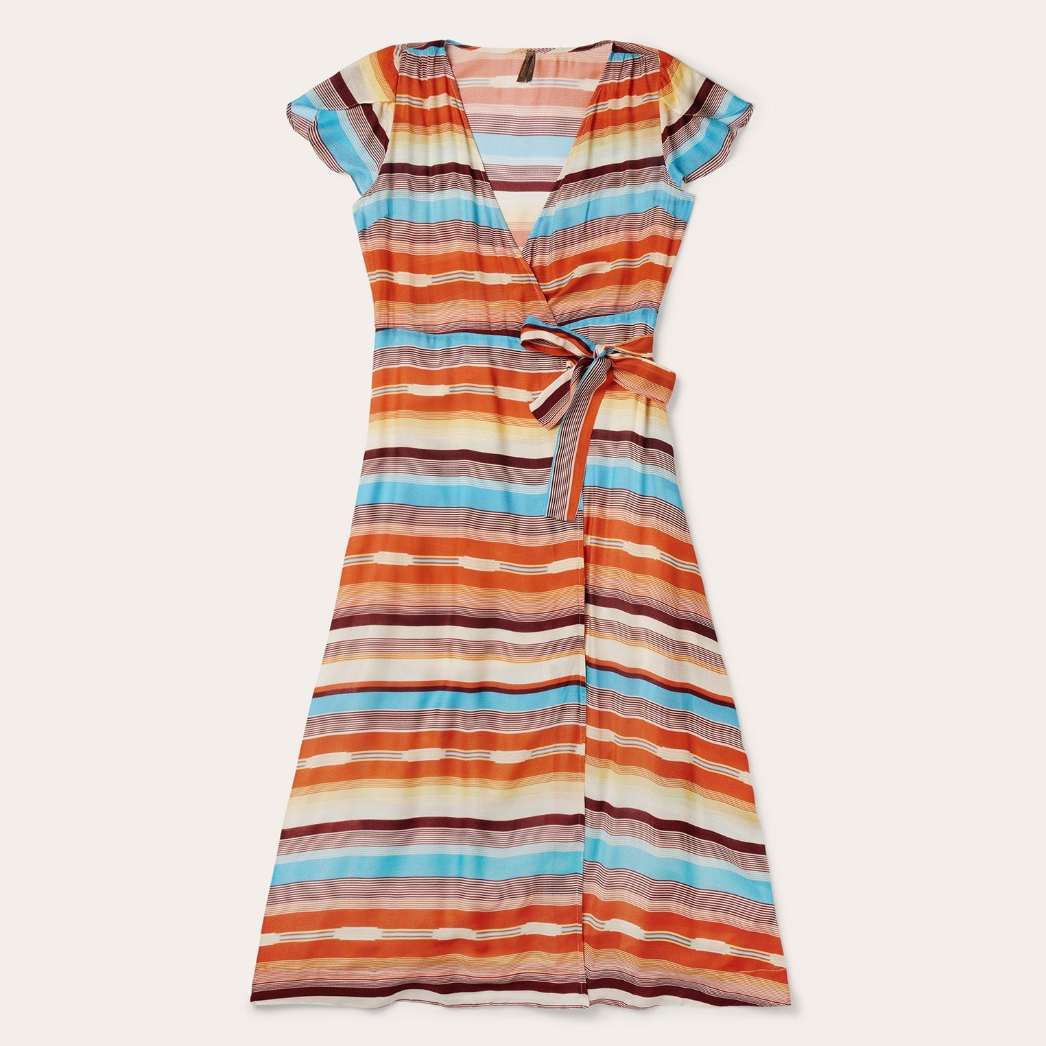 Sunset Serape Print Rayon Herringbone Wrap Front Dress | Stetson Multi