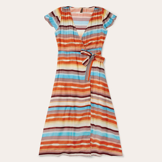 Sunset Serape Print Rayon Herringbone Wrap Front Dress | Stetson Multi