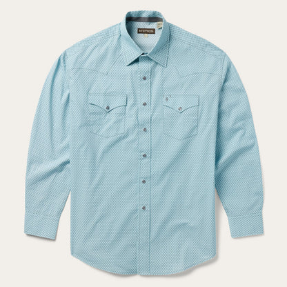Silver Diamond Neat Print Western Shirt | Stetson Blue