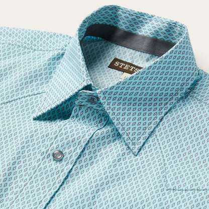 Silver Diamond Neat Print Western Shirt | Stetson Blue