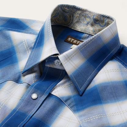 Navy Gold Ombre Plaid Western Shirt | Stetson Blue