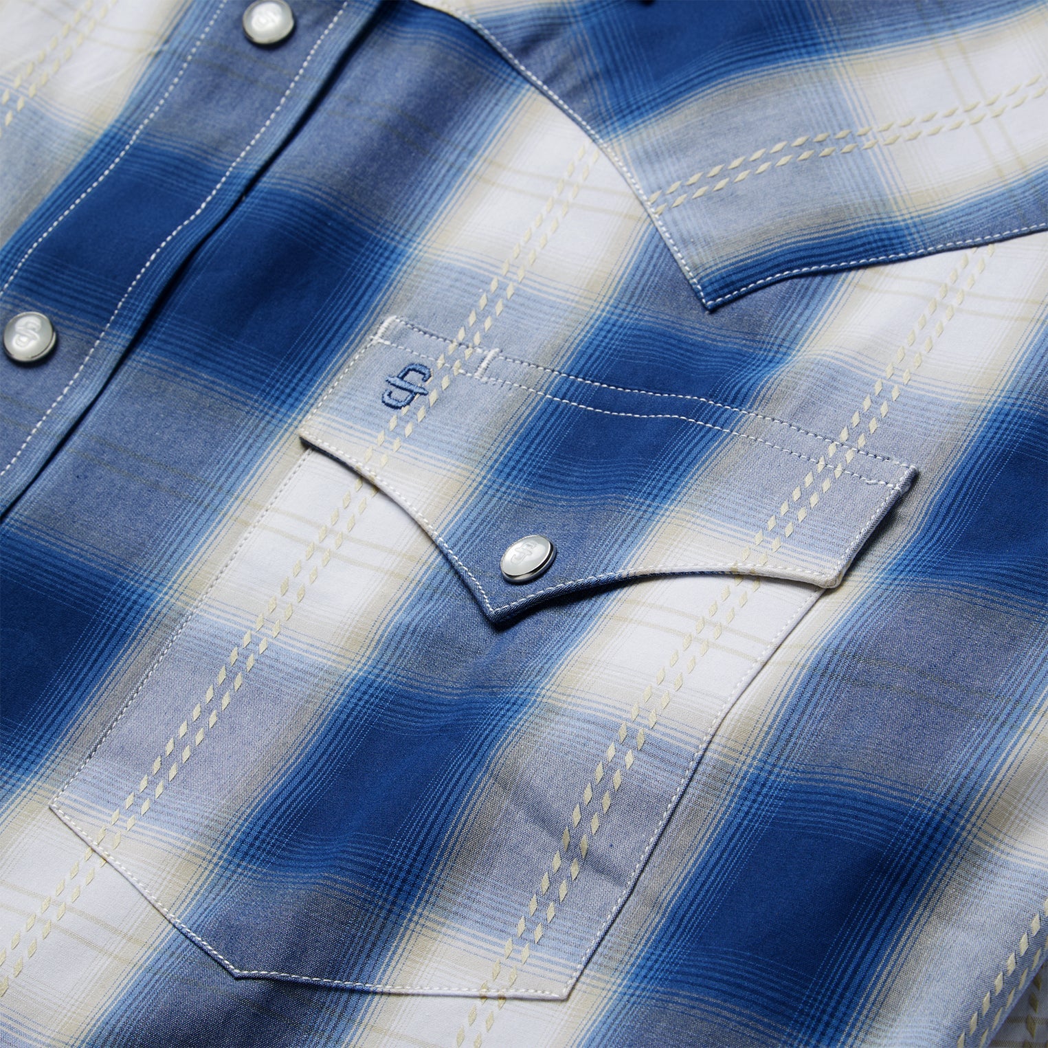Navy Gold Ombre Plaid Western Shirt | Stetson Blue