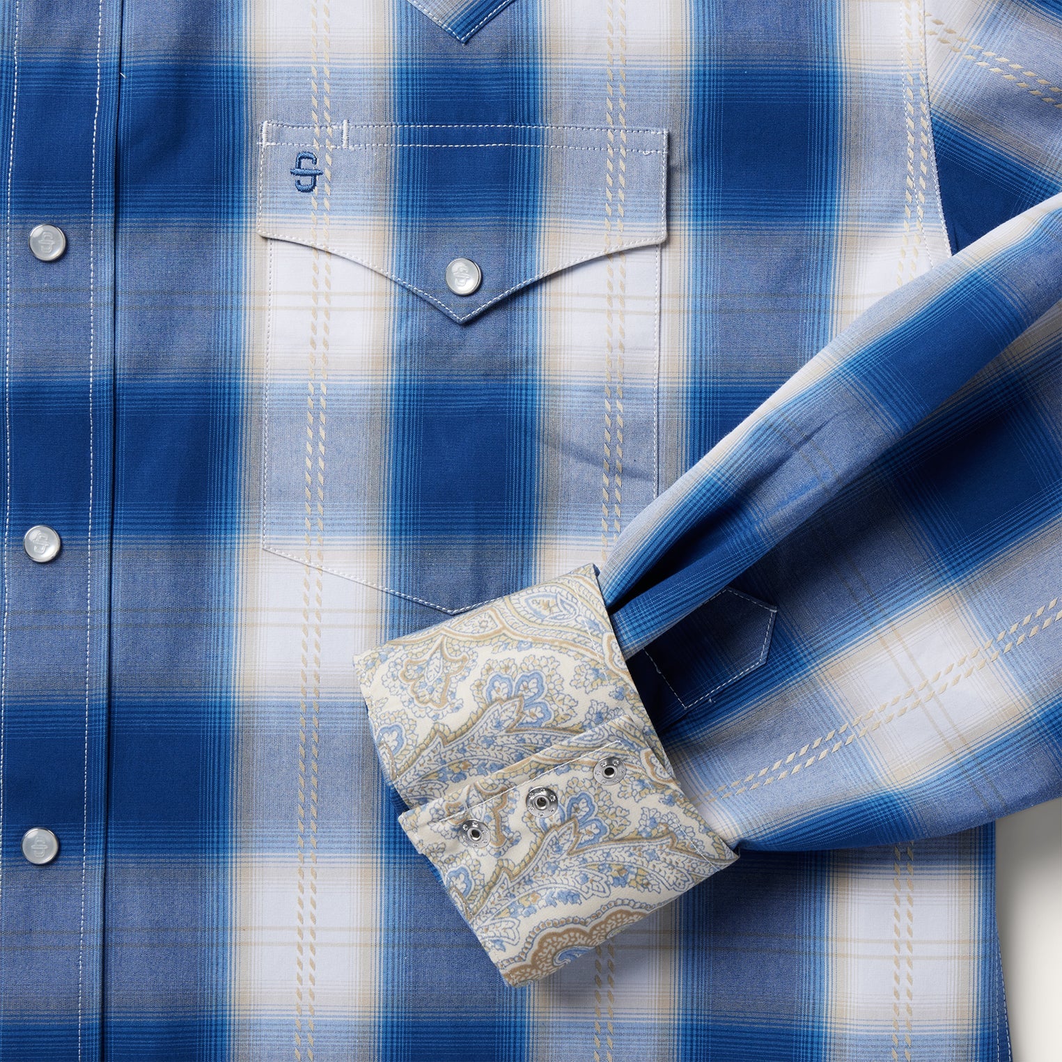 Navy Gold Ombre Plaid Western Shirt | Stetson Blue