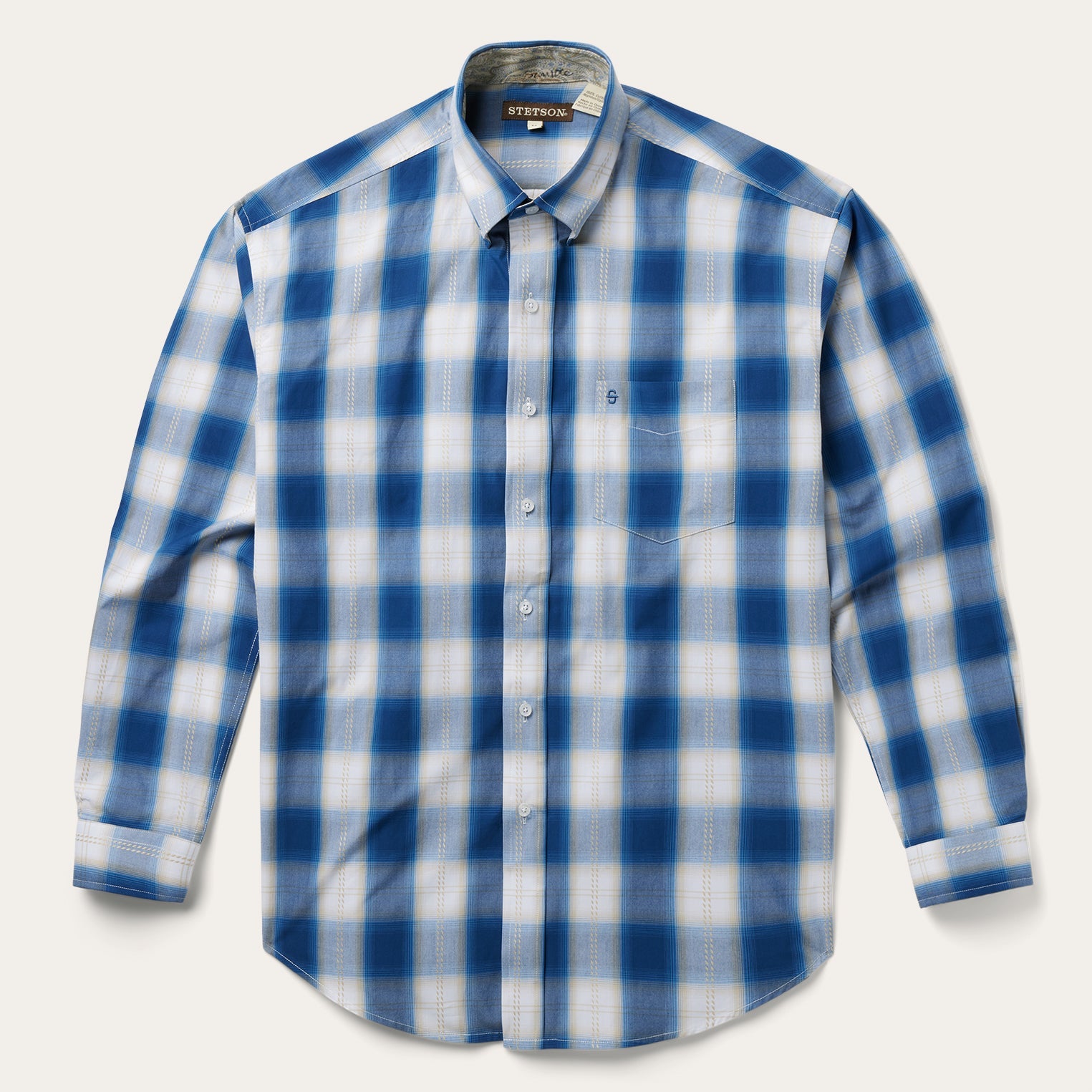 Navy Gold Ombre Plaid Short Sleeve Western Shirt | Stetson Blue