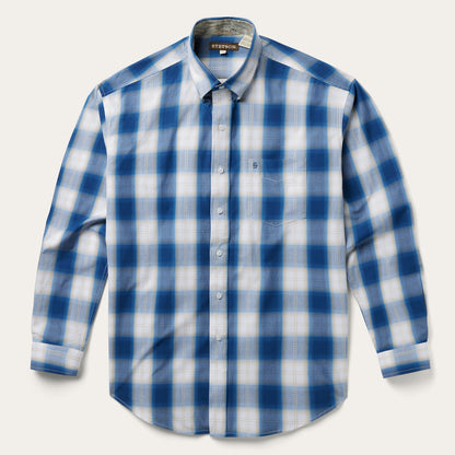 Navy Gold Ombre Plaid Short Sleeve Western Shirt | Stetson Blue