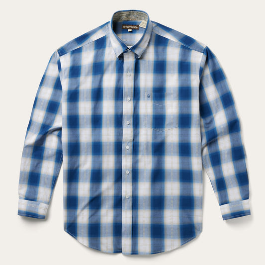 Navy Gold Ombre Plaid Short Sleeve Western Shirt | Stetson Blue