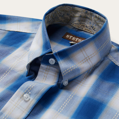 Navy Gold Ombre Plaid Short Sleeve Western Shirt | Stetson Blue